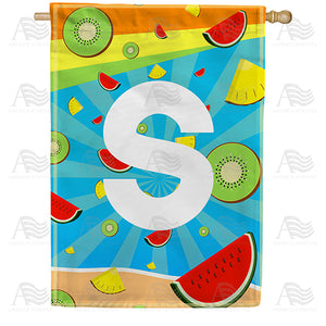 Summer Time Fruits Monogram Double Sided House Flag
