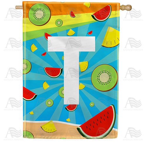 Summer Time Fruits Monogram Double Sided House Flag