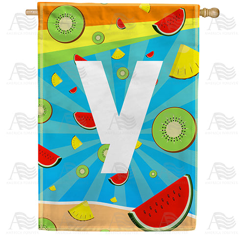Summer Time Fruits Monogram Double Sided House Flag