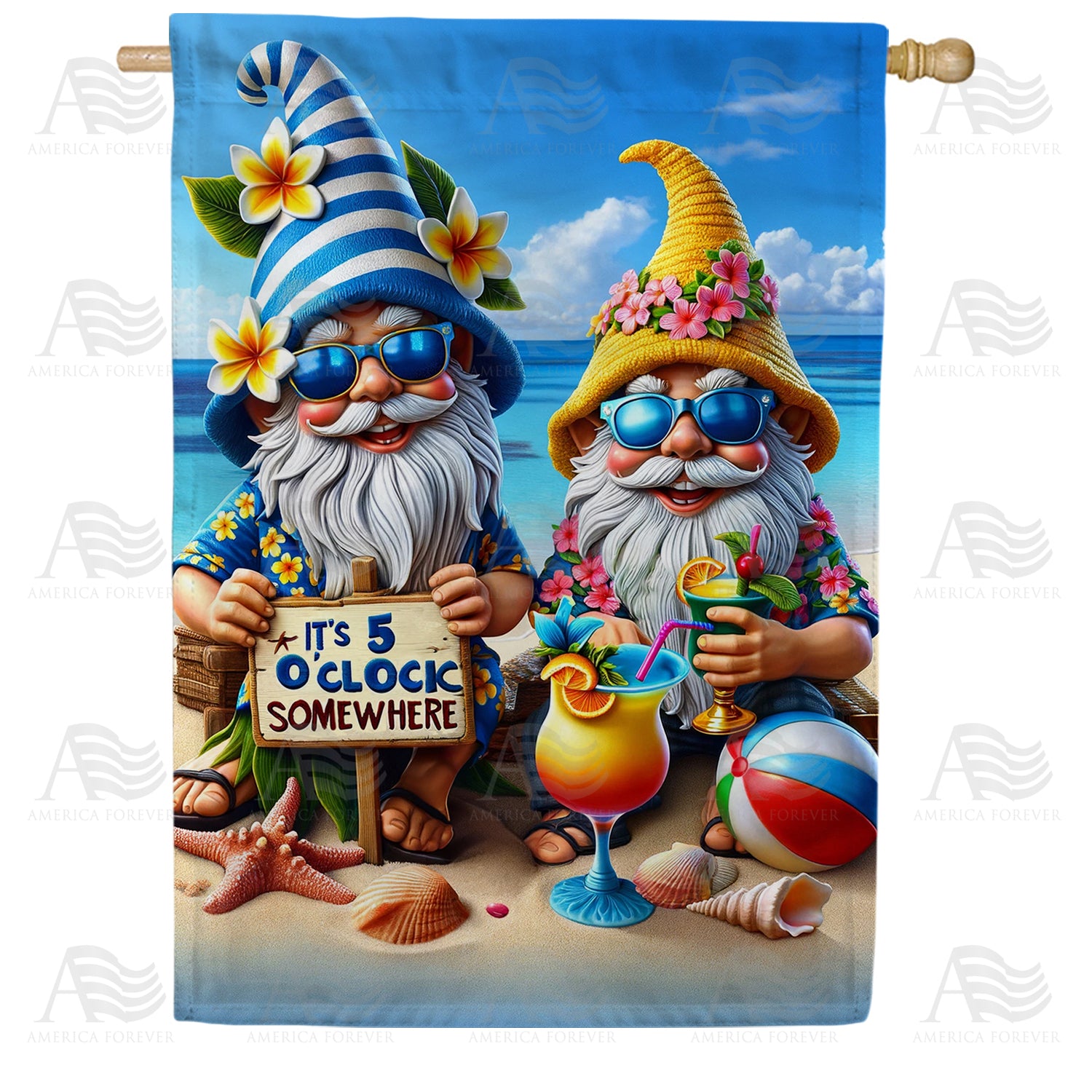 Beachside Gnome Cheers Double Sided House Flag