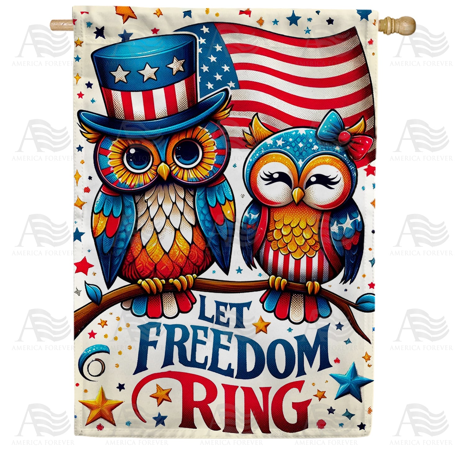 Patriotic Owls Duo Double Sided House Flag