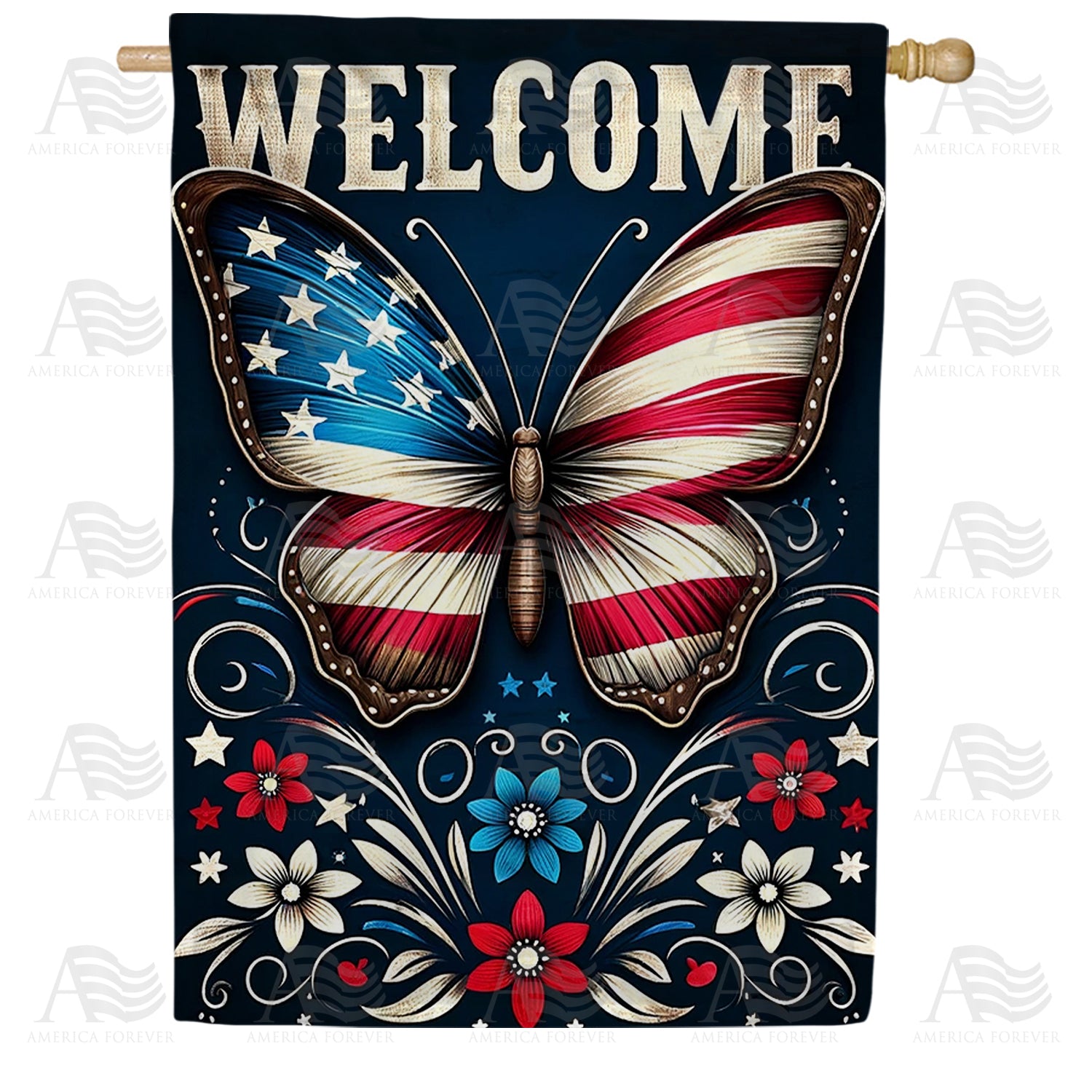 Star-Spangled Butterfly Double Sided House Flag