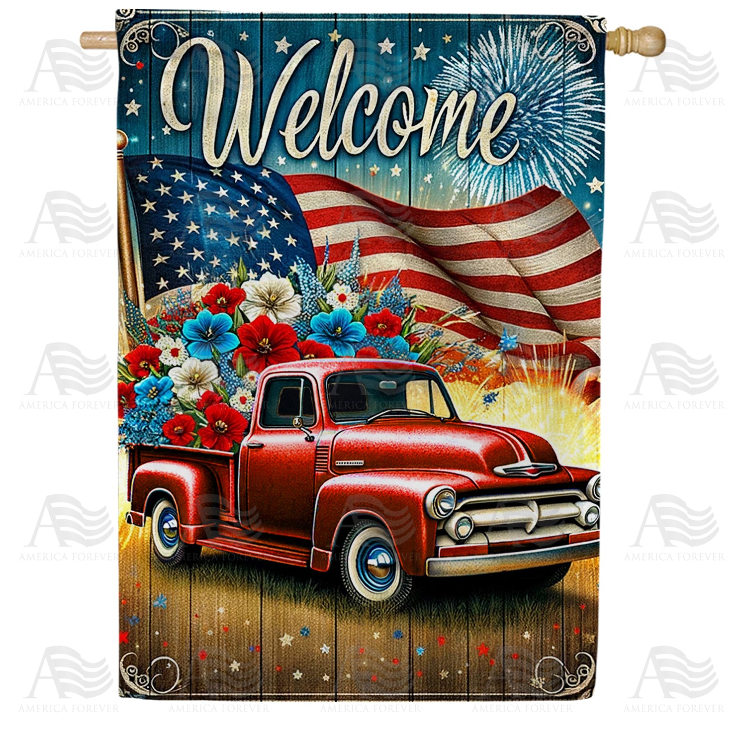 Patriotic Pickup Welcome Double Sided House Flag