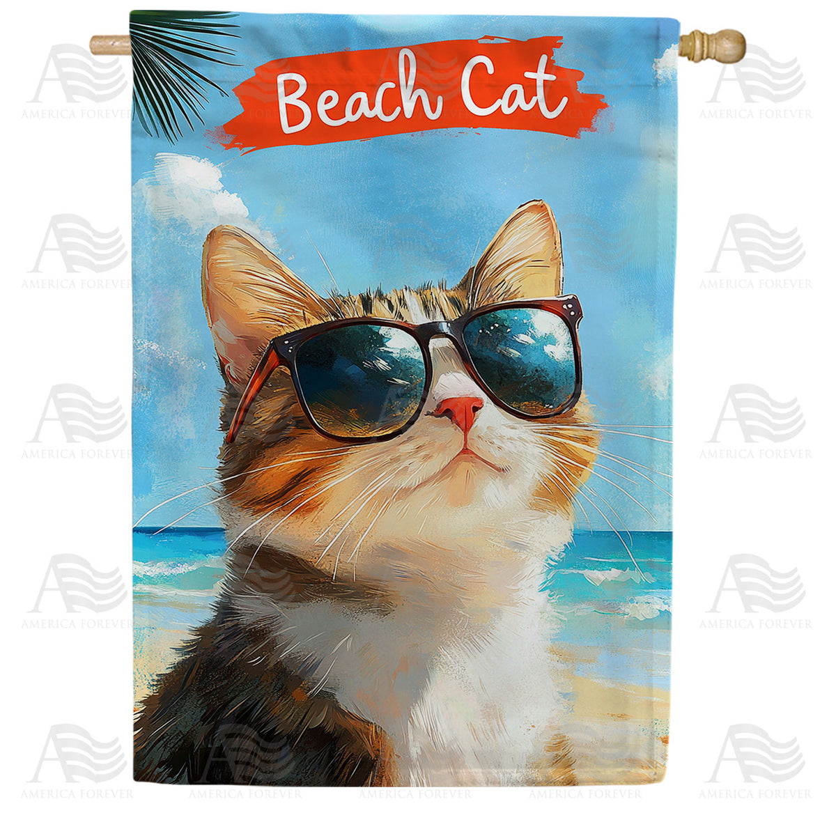 Beach Cat Tropical Sunglasses Double Sided House Flag