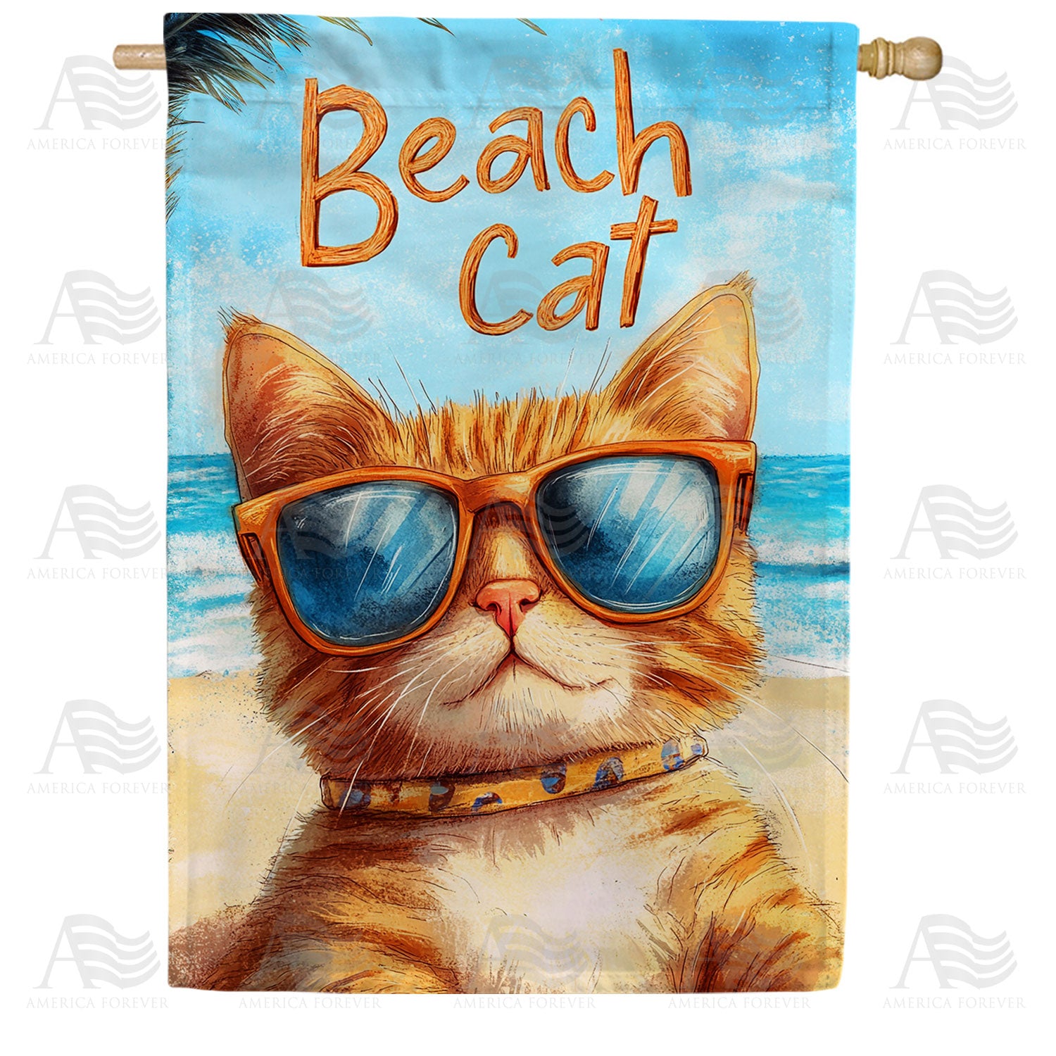 Beach Cat Orange Tabby Sunglasses Double Sided House Flag