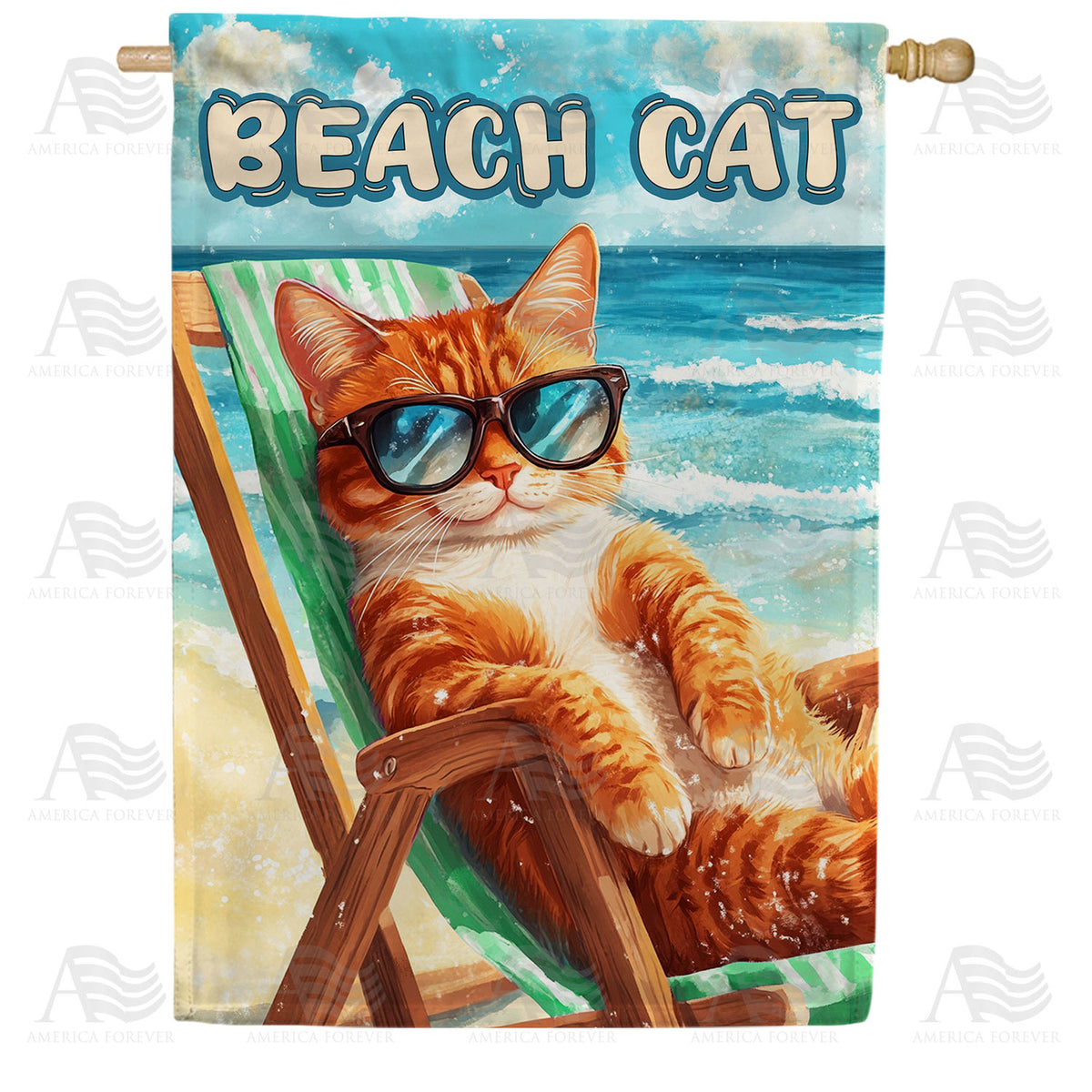 Beach Cat Orange Tabby Beach Chair Double Sided House Flag