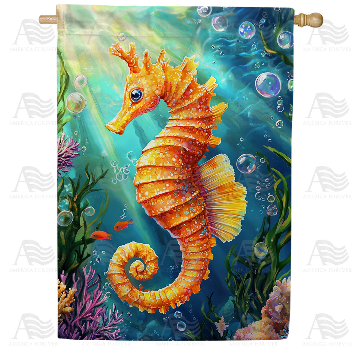Golden Seahorse Underwater Ocean Double Sided House Flag