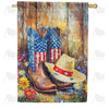 Patriotic Cowboy Boots Painted Double Sided House Flag