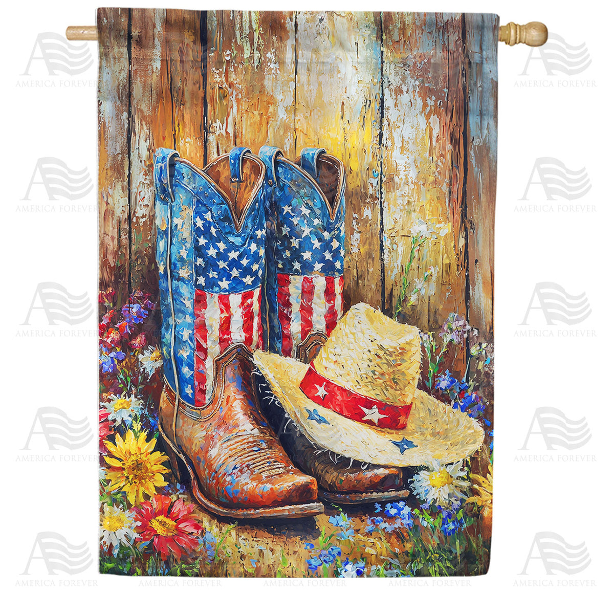 Patriotic Cowboy Boots Painted Double Sided House Flag