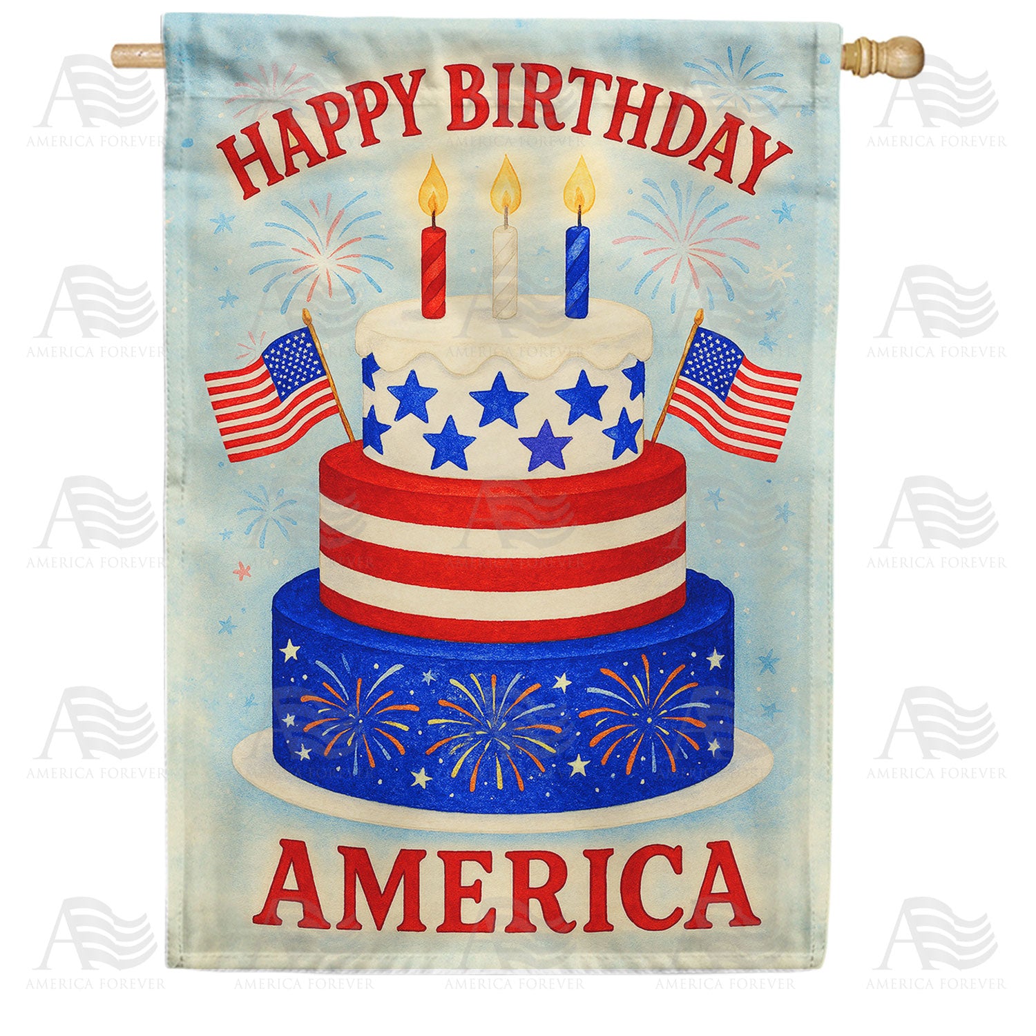 Happy Birthday America Cake Double Sided House Flag
