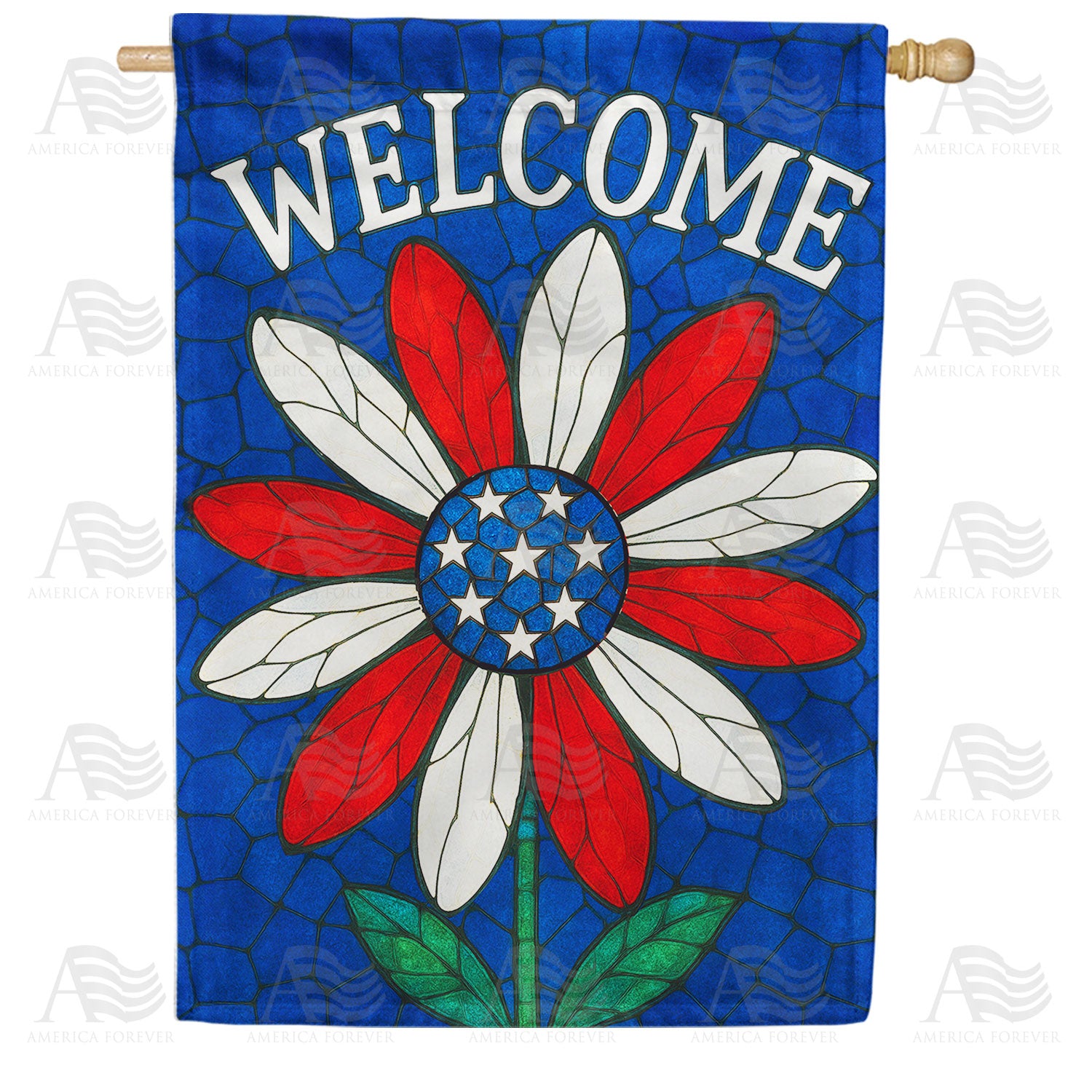 Patriotic Daisy Welcome Double Sided House Flag