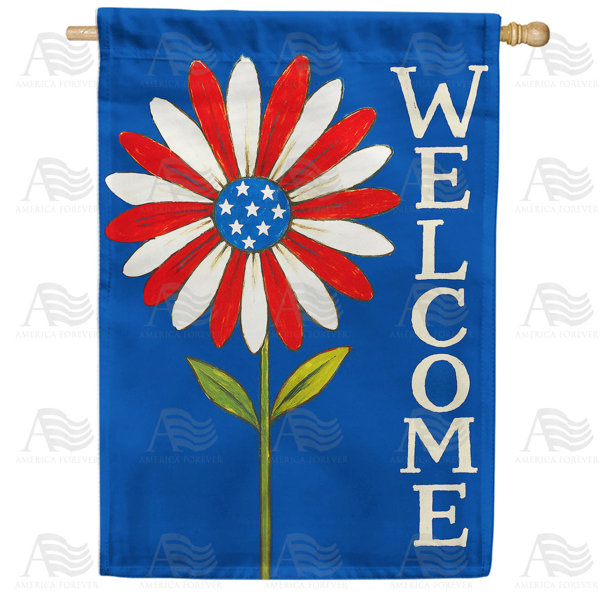 Patriotic Daisy Welcome Vertical Double Sided House Flag