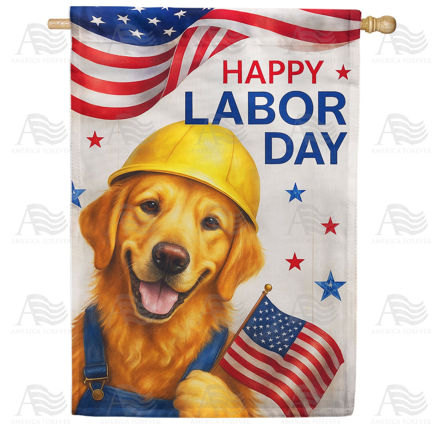 Happy Labor Day Worker Dog Double Sided House Flag