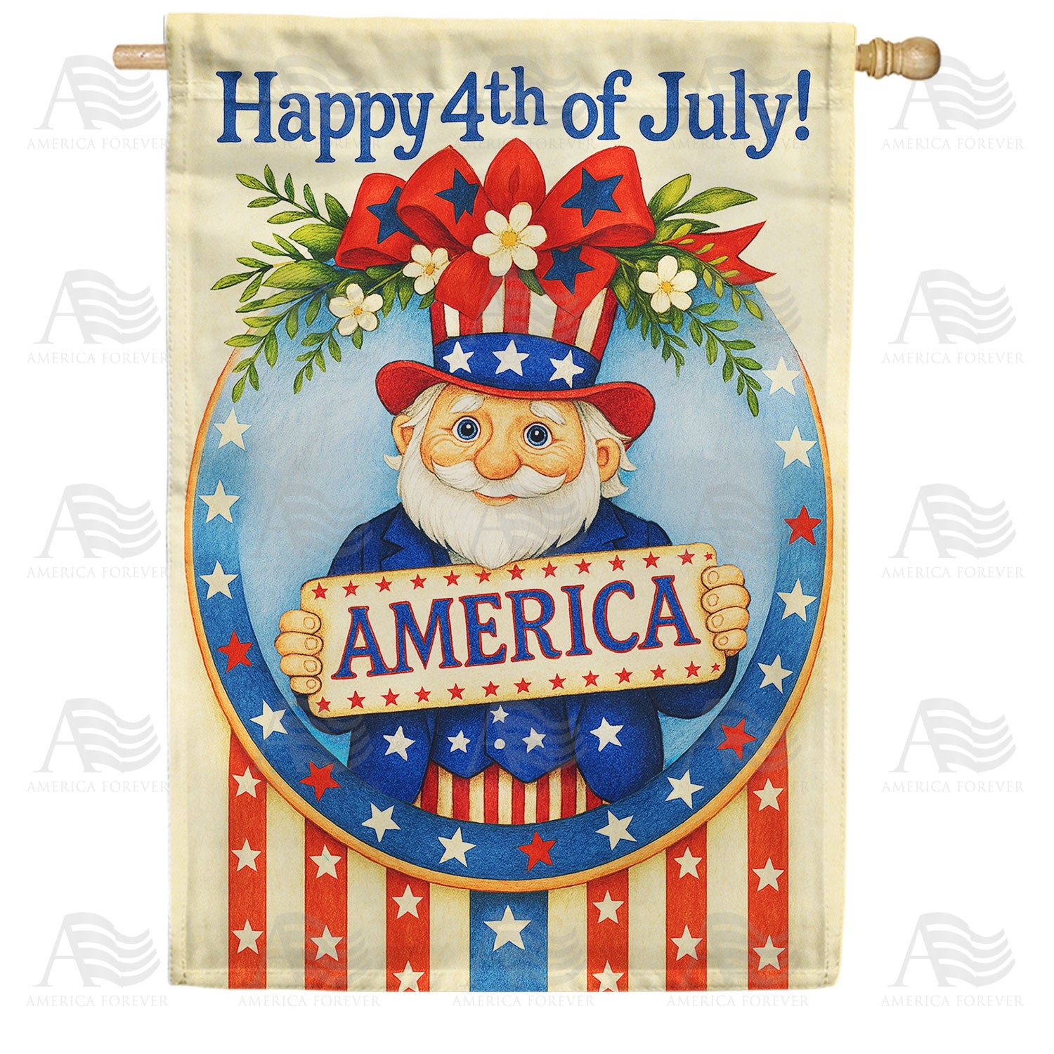 Happy 4th of July Uncle Sam Gnome Double Sided House Flag