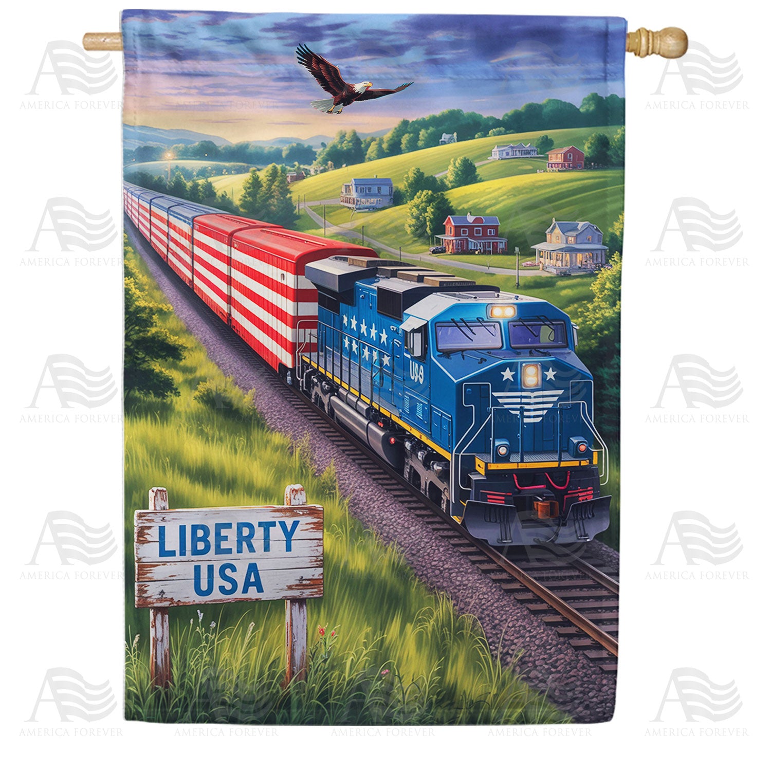 Liberty USA Patriotic Train Double Sided House Flag