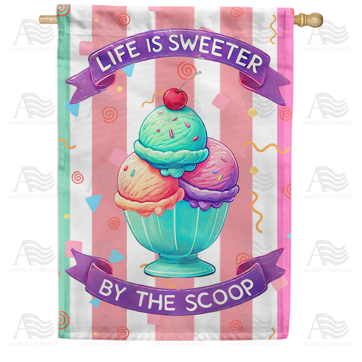 Life is Sweeter By The Scoop Ice Cream Double Sided House Flag