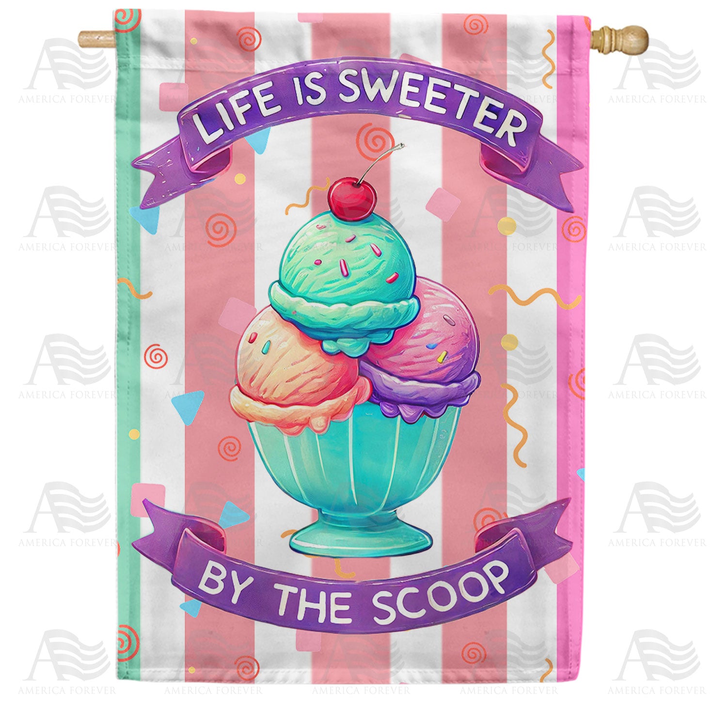 Life is Sweeter By The Scoop Ice Cream Double Sided House Flag