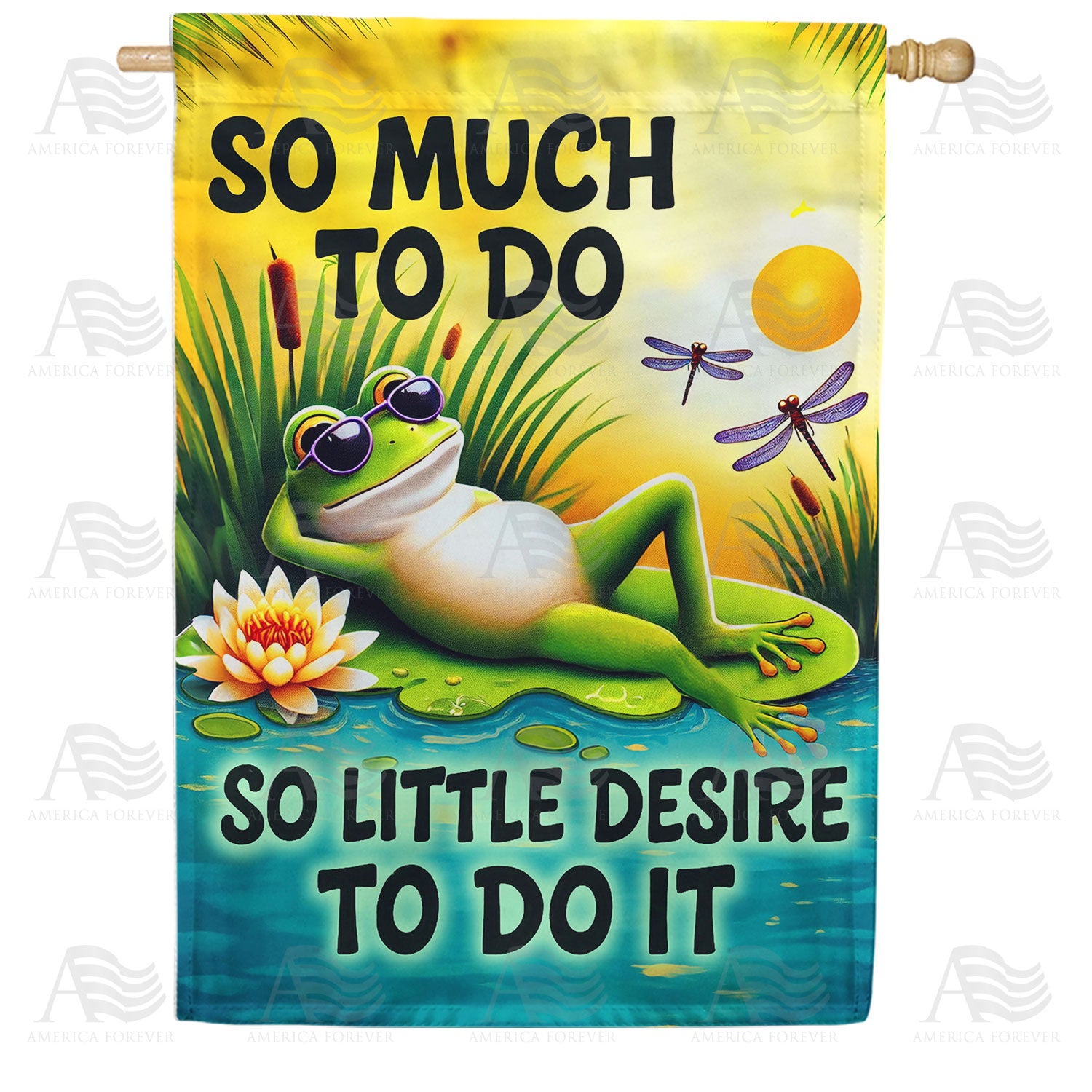 So Much To Do Relaxing Frog Double Sided House Flag