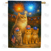 Patriotic Cats Fourth of July Fireworks House Flag