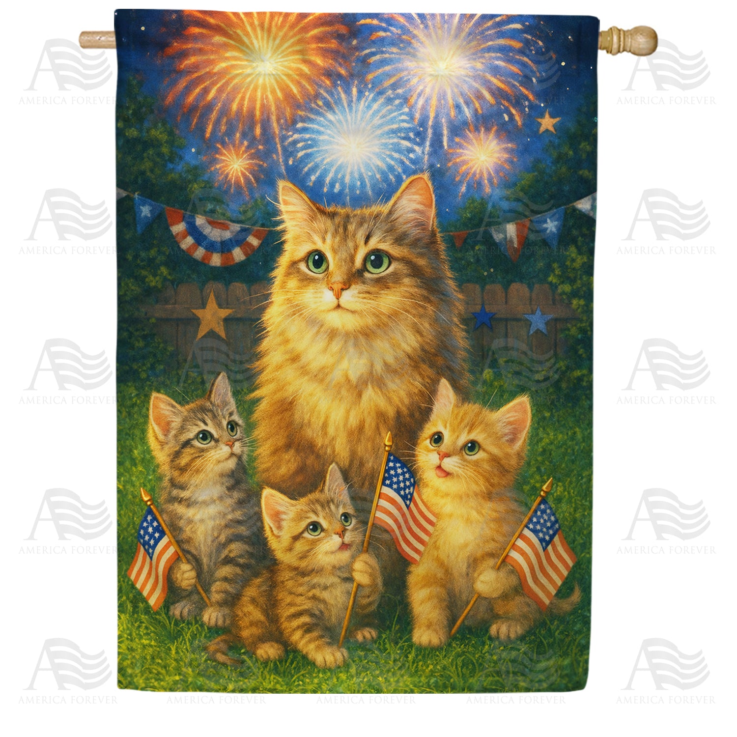Patriotic Cats Fireworks Fourth of July House Flag