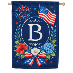 Floral Fireworks Patriotic Monogram House Flag