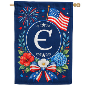 Floral Fireworks Patriotic Monogram House Flag