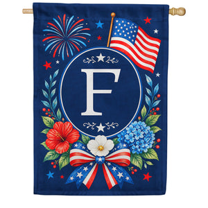 Floral Fireworks Patriotic Monogram House Flag