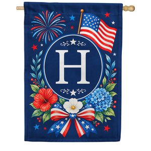Floral Fireworks Patriotic Monogram House Flag