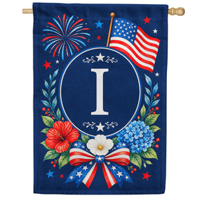 Floral Fireworks Patriotic Monogram House Flag