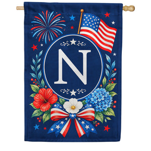 Floral Fireworks Patriotic Monogram House Flag