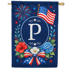 Floral Fireworks Patriotic Monogram House Flag