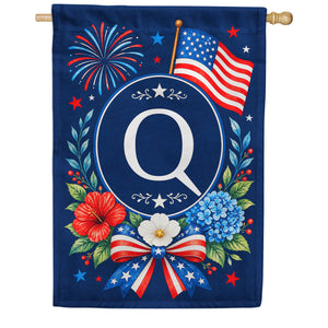 Floral Fireworks Patriotic Monogram House Flag