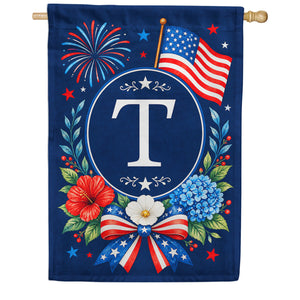 Floral Fireworks Patriotic Monogram House Flag