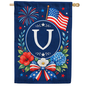 Floral Fireworks Patriotic Monogram House Flag
