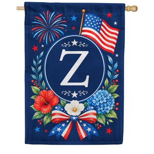Floral Fireworks Patriotic Monogram House Flag