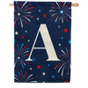 Patriotic Blue Gingham Monogram Double Sided House Flag