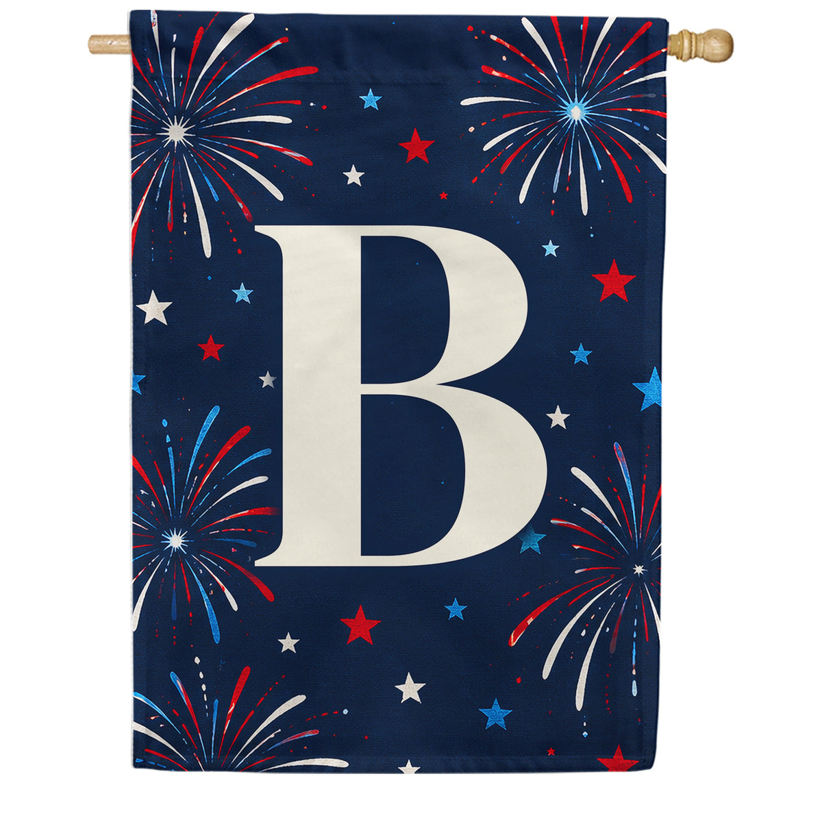 Patriotic Blue Gingham Monogram Double Sided House Flag