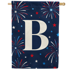 Patriotic Blue Gingham Monogram Double Sided House Flag