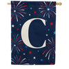 Patriotic Blue Gingham Monogram Double Sided House Flag