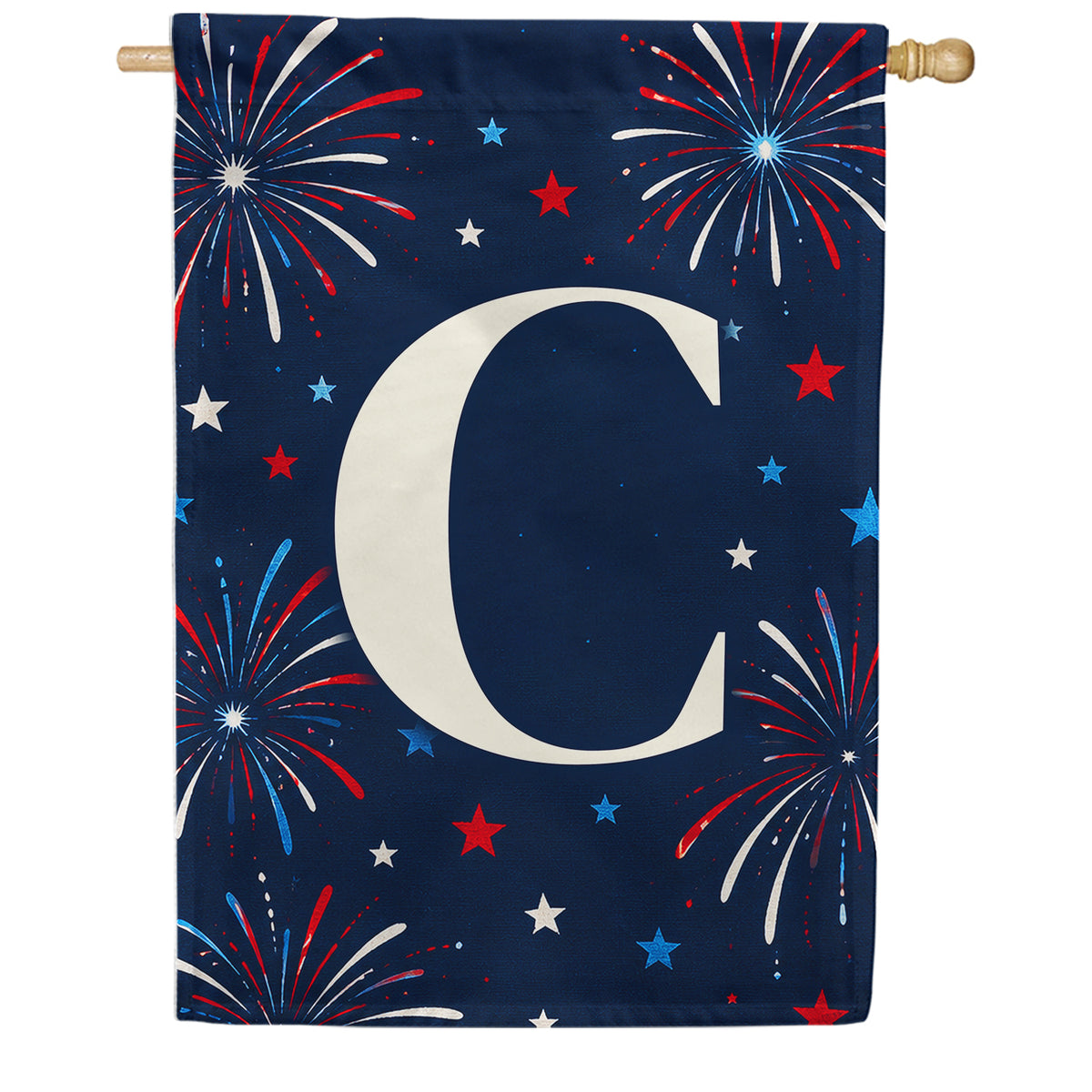 Patriotic Blue Gingham Monogram Double Sided House Flag