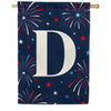 Patriotic Blue Gingham Monogram Double Sided House Flag