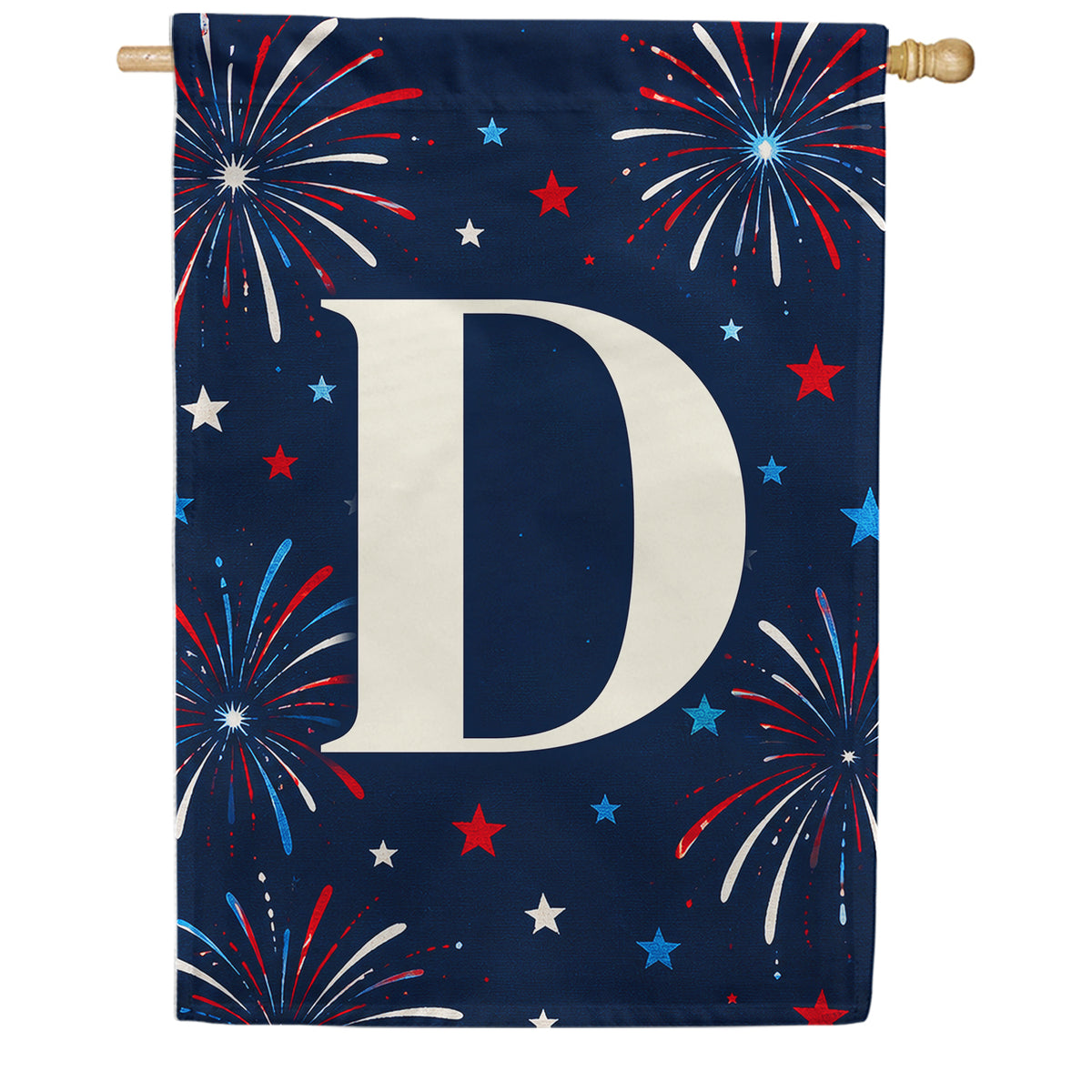 Patriotic Blue Gingham Monogram Double Sided House Flag