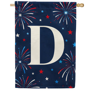 Patriotic Blue Gingham Monogram Double Sided House Flag