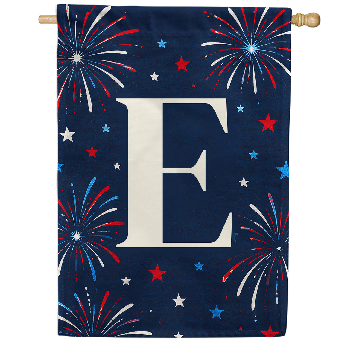 Patriotic Blue Gingham Monogram Double Sided House Flag