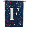 Patriotic Blue Gingham Monogram Double Sided House Flag