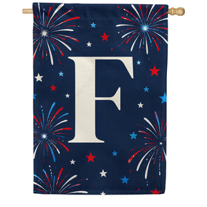 Patriotic Blue Gingham Monogram Double Sided House Flag