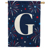 Patriotic Blue Gingham Monogram Double Sided House Flag