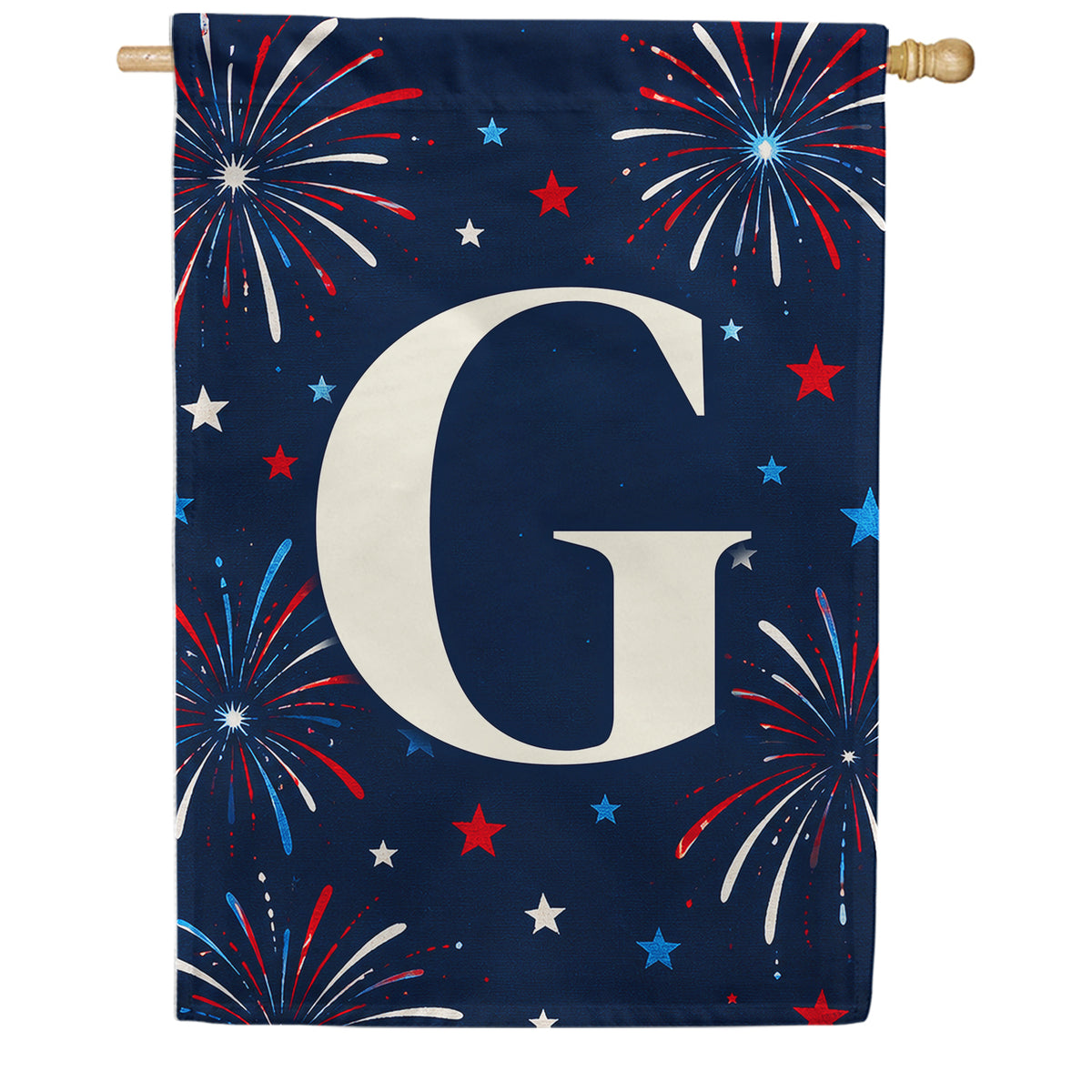 Patriotic Blue Gingham Monogram Double Sided House Flag