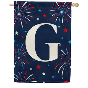 Patriotic Blue Gingham Monogram Double Sided House Flag