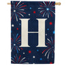 Patriotic Blue Gingham Monogram Double Sided House Flag